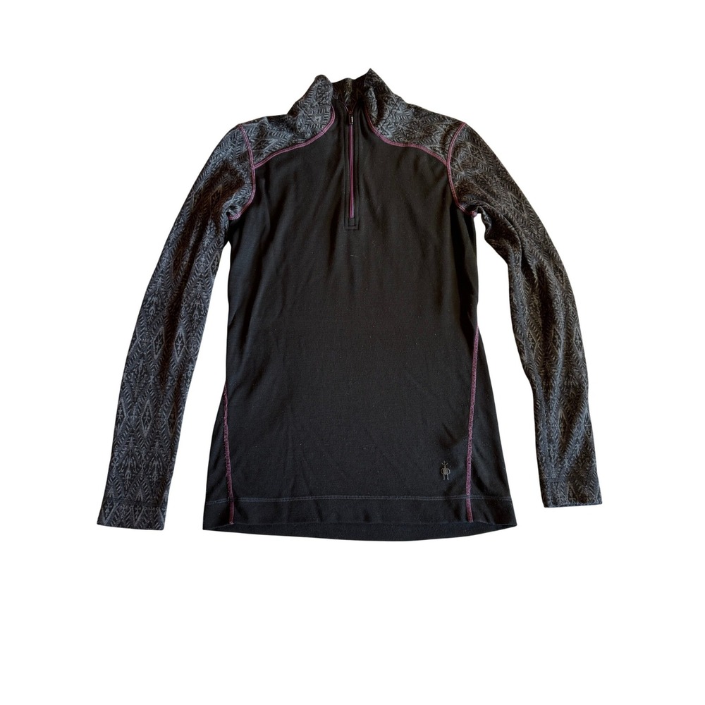 Smartwool Merino 250 Base Layer 1/4 Zip Top Black Geometric Womens Large